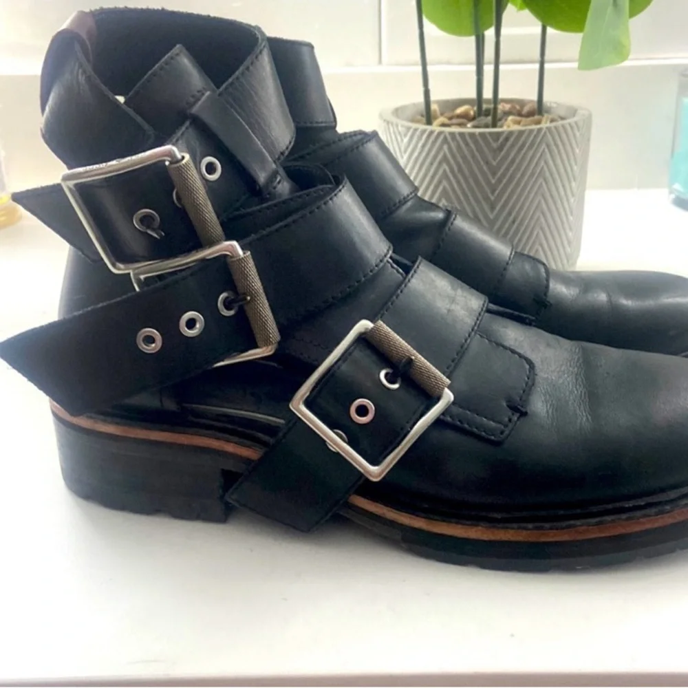 Rare RAG & BONE Boot Ankle Moto Booties Sandals Leather Black Red Maroon Size 8
